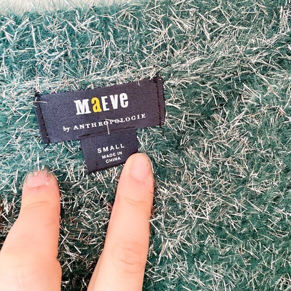 🦋 ANTHROPOLOGIE Maeve Tinsel Eyelash Sweater Green Shimmer Size Small - Picture 4 of 6